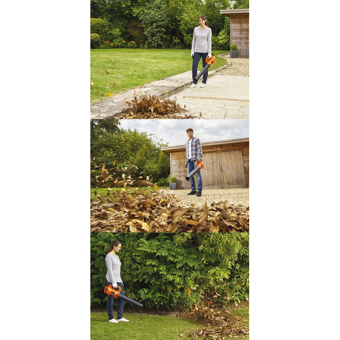 Black+Decker Axial Cordless Leaf Blower BCBL200L (18V, 2.0Ah, high blowing speed of 145 km/h, air volume 577 m³/h, integrated leaf scraper, for patios, paths, gardens, incl. battery & charger)