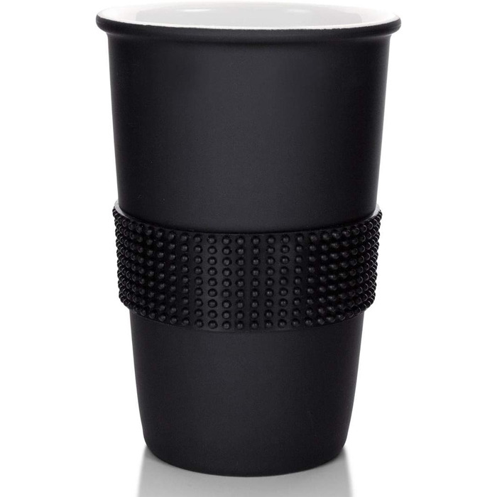 Mahlwerck Coffee-to-go Mug, Porcelain Coffee-to-go Cup with Leak-proof Lid, Design, Grey, 400ml (1 Piece (1-Pack), Black)