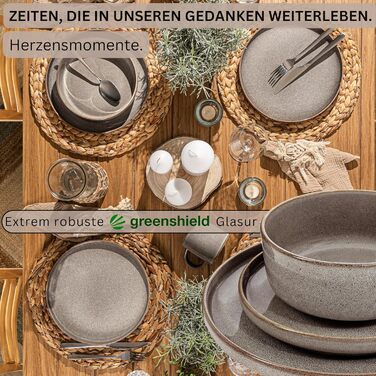 Набір посуду SÄNGER Kairo Graphit 24 елементи: 6 тарілок для їжі, 6 тарілок для десерту, 6 мисок для пасти, 6 мисок, керамічний посуд для 6 осіб, мока-коричневий колір