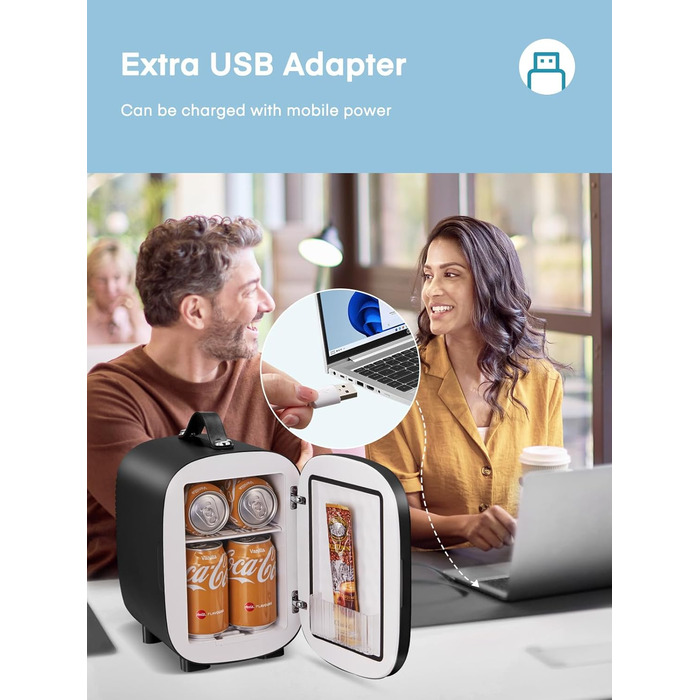 Міні-холодильник FOHERE 5 літрів: для косметики, напоїв, USB живлення, 220V/12V, для спальні, офісу, авто (чорний)
