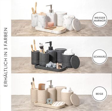 Набір для ванної кімнати ZCCZ 6 предметів: органайзер для зубних щіток, мильниці, косметики, ватних паличок в мармуровому стилі, чорний – сучасний декор для ванної
