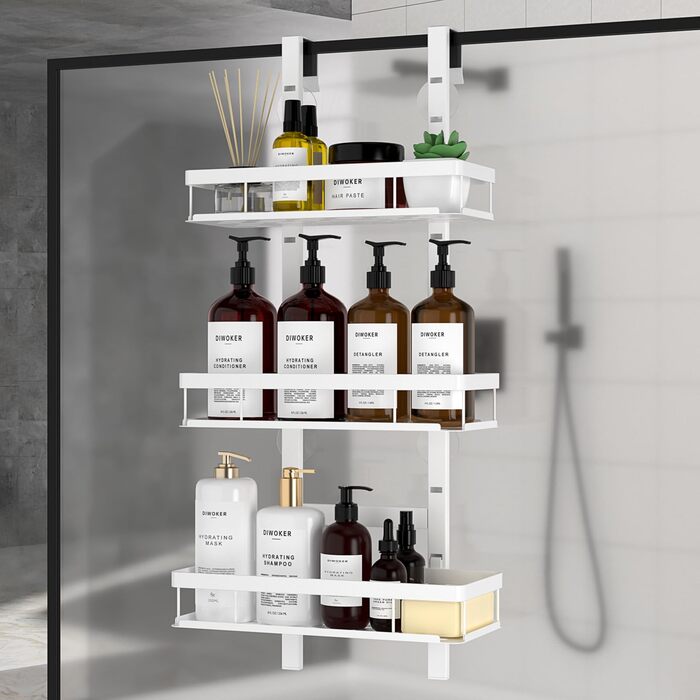 Підставка для душу на кріплення, полиця для душу без свердління для ванної кімнати, органайзер з 2 кошиками, тримач для шампуню (білий, White - 3 рівні)