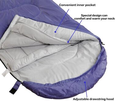 SOULOUT 3-4 Season Sleeping Bag - Waterproof Lightweight Sleeping Bag for Camping, Travel & Outdoor Activities - Ideal for Adults & Kids - 220x83cm (Purple/Right Zip)