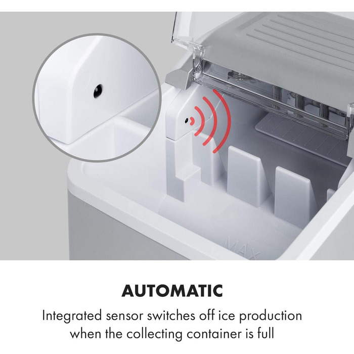 Машина для приготування льоду Klarstein Eiswürfelmaschine - 12 кг/24 год, 8 хв цикл, 1,5 л резервуар, LED-дисплеї, портативна, з прозорим кришкою, з лопаткою - для вечірок (срібна)