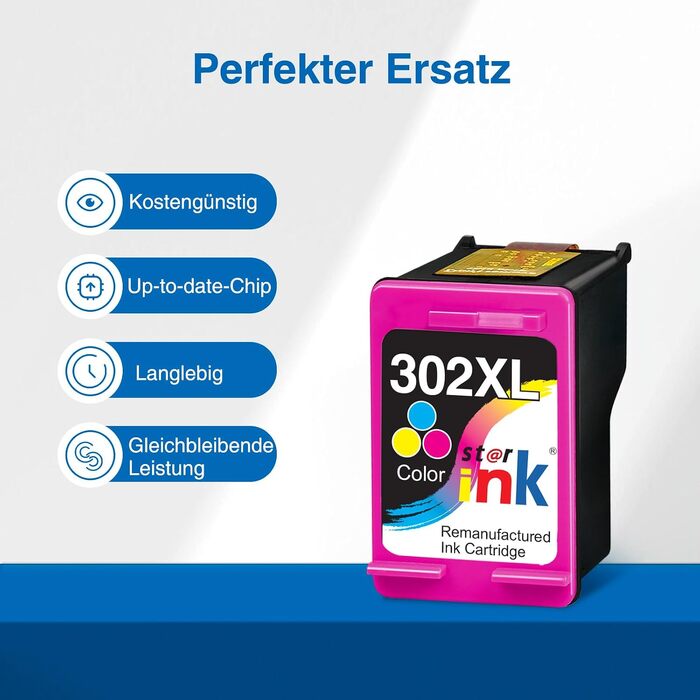 Картриджі Starink 302XL сумісні з HP 302 (чорний та кольоровий), Multipack для HP Envy 4520 4524 4525 4527, Officejet 3830 3831 3833 3834 4658, Deskjet 3630 3633 3636
