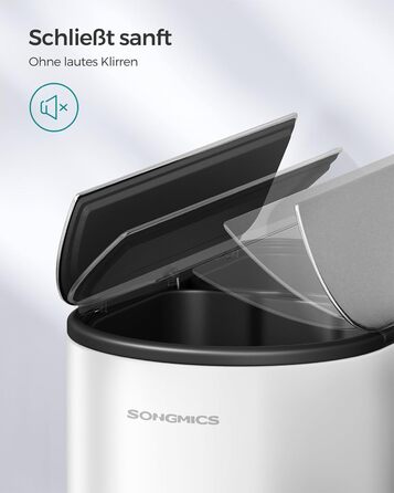 Сміттєве відро SONGMICS для кухні з сортувальником, 30 л + 20 л, 2 відділення, з педаллю, білий + металік срібло