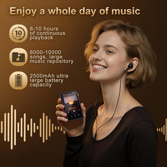 HiFi MP3 плеєр ZAQE з Bluetooth та WiFi, Android 12, Lossless DSD DAC, підтримка Flac, 64GB карта пам'яті (до 512GB), чорний
