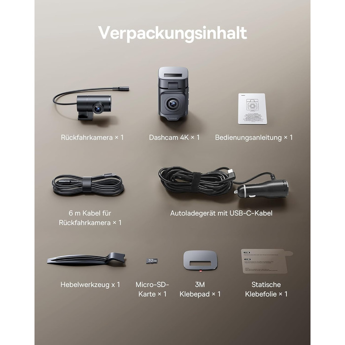 Автомобільний відеореєстратор Baseus VD1 Pro 4K+1080P з сонячною панеллю, режимом паркування, STARVIS нічним баченням, GPS, 5GHz Wi-Fi та карткою пам'яті 32GB