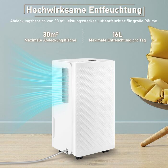Електричний осушувач повітря Eulenke 26L для приміщень до 50м², 3 режими роботи, цифровий дисплей, резервуар 4,3L, таймер 24H, тихий осушувач для підвалу (16 л/день)