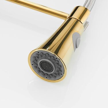 Кухонний змішувач TIMACO з поворотним гусаком 360° з нержавіючої сталі, з покриттям під золото. Кухонна арматура з гнучким шлангом, з нержавіючої сталі.