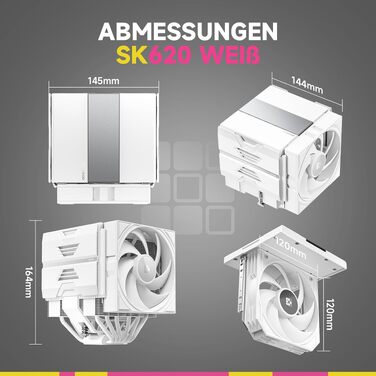 Кулер для процесора Sudokoo SK620 White (AM5): двосекційний повітряний охолоджувач з цифровим дисплеєм, 6 теплотрубками та 2 вентиляторами PWM FDB 120мм, білий