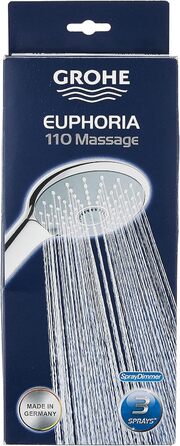 GROHE Euphoria 110 Massage Hand Shower (3 Spray Patterns, Anti-Limescale System, with Spray Dimmer), Chrome, 27221000
