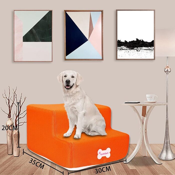 Сходинки для собак на 2 сходинки для ліжка та дивану, 20 см, широкі, для маленьких, старих, великих собак та котів, стійкі, протиковзні, миючі, оранжевого кольору