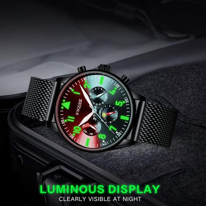 Чоловічий годинник, автоматичний механічний, чорний аналоговий, з датою, з нержавіючої сталі. Ремінець S-подібний, спортивний годинник, подарунок