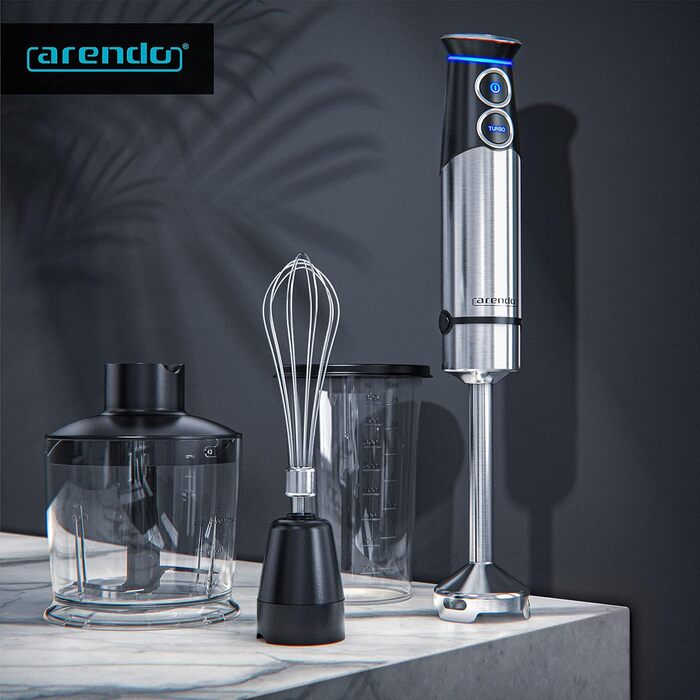 Блендер заглибний Arendo Stabmixer Edelstahl 1500 Вт - набір для приготування супів, смузі та соусів. Регулювання швидкості, турбо-режим, 800 мл мірний стакан, насадка-міксер.