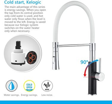 Кухонний змішувач Ibergrif з душем, гнучкий вилив, чорний/білий