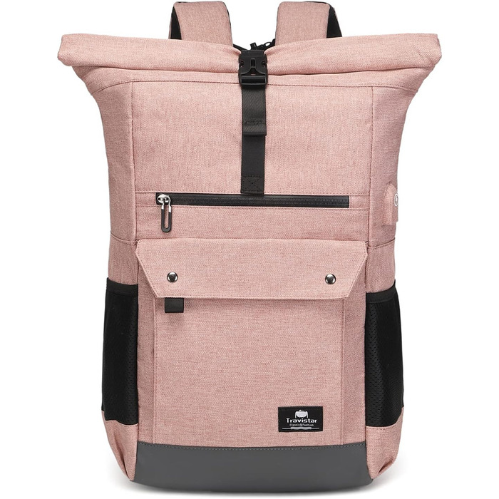 Ролтоп рюкзак для ноутбука 15,6 дюймів: бізнес, школа, подорожі. Ергономічний, водостійкий, дихаючий. Для чоловіків та жінок. З кофргартом (рожевий)