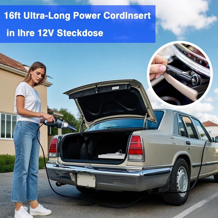 Автомобільний пилосос Handstaubsauger 12V з HEPA фільтром та мийним фільтром, 106W, чорний - портативний пилосос для прибирання в салоні, попелу та шерсті