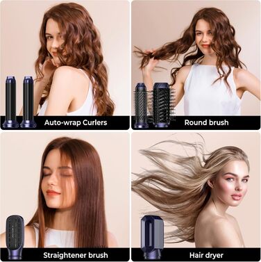 Набір для укладки волосся OKWRAP Airstyler 6 в 1: фен-щітка, автоматична завивка, об'ємні насадки, блакитний