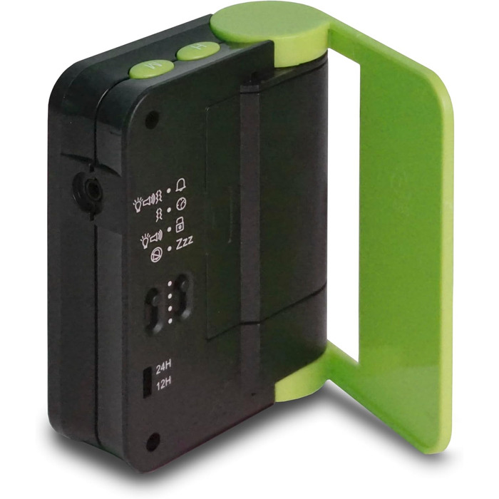 Humantechnik Travel Alarm Clock, Vibrating Alarm Clock for the Hard of Hearing. In green & magenta