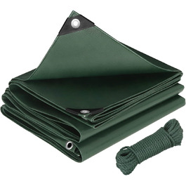 280g/m² Cover Sheet Fabric Sheet made of PE [without recycled materials], waterproof and reinforced protective tarp for garden furniture, pool, car, trampoline, with 16m rope for securing (3x5m, Green)