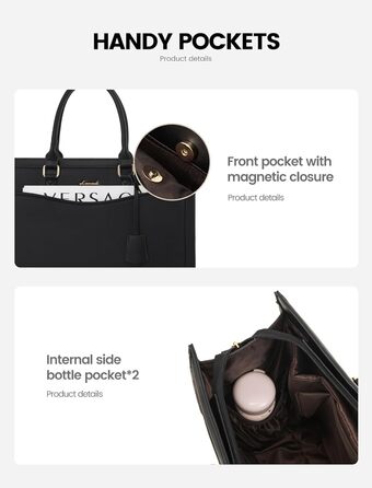 LOVEVOOK 17-Inch Laptop Bag Black Handbag Women's Large Shopper Leather Tote Bag Work Bag Shoulder Bags Briefcase College Teacher Bag Shoulder for Business School