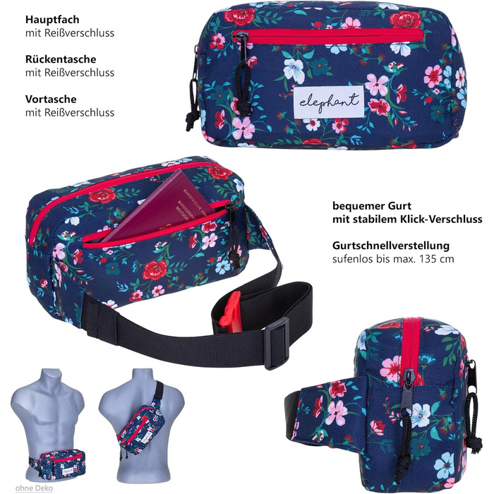 Сумка на пояс для чоловіків та жінок, велика міська сумка-шоппер, спортивна кросбоді-сумка, сумка через плече, сумка-шоппер Elephant, для подорожей (синій квітка)