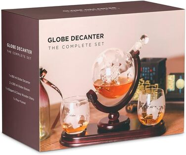 Maverton Whisky Decanter with Engraving - Globe with Ship, 850 ml - 2 Whisky Glasses Set - Whisky Decanter - Christmas Gifts - Personalized Birthday Gift for Men - Engraving