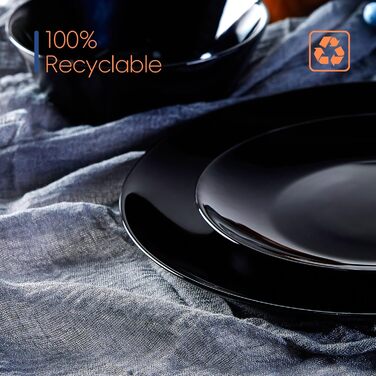 Набір посуду 18 предметів для 6 осіб, чорний набір посуду з опалового скла, включає миски для мюслі, десертні та обідні тарілки, чорний посуд