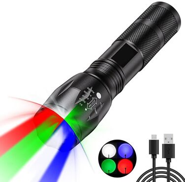 Ліхтар POCKETMAN Zoombar LED з 4 кольорами (червоний, білий, зелений, синій), надзвичайно яскравий, перезаряджається, 4 режими, багатофункціональний для відпочинку на природі, астрономії, нічного бачення та походів