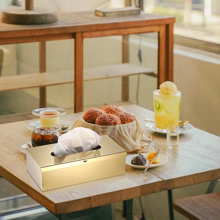 TOLIDA Rectangular Tissue Box made of 304 Stainless Steel, Tissue Box, Toilet Tissue, Cosmetic Tissue Box for Dining Room Living Room Bedroom Office Hotel Gold (25 * 13 * 7.5CM)