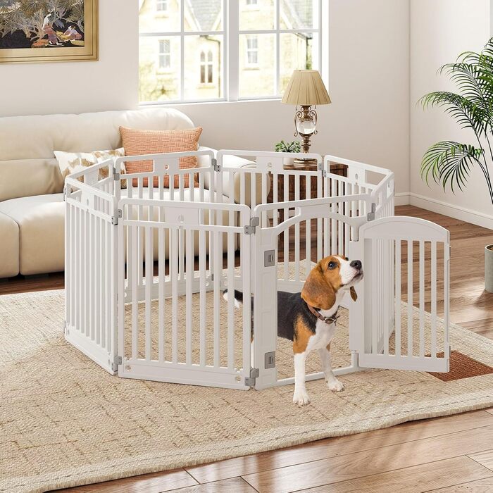 Летіж для цуценят COSTWAY з 6 панелей, 80 см, білий. Летіж для собак Outdoor/Indoor, з замком та фіксаторами