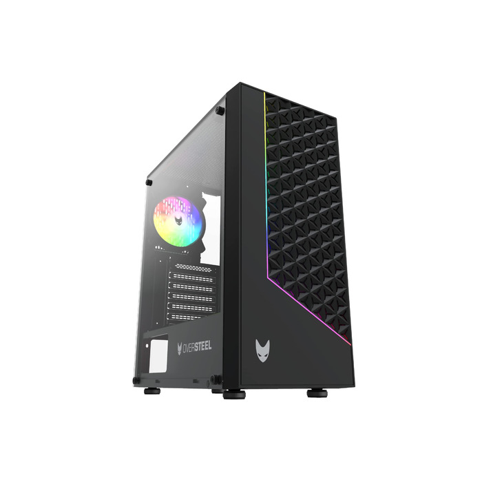 Oversteel Iridium: Ігровий корпус ПК з Mesh-панеллю, A-RGB вентилятором, USB 3.0, підтримка ATX/Micro ATX/ITX, чорний