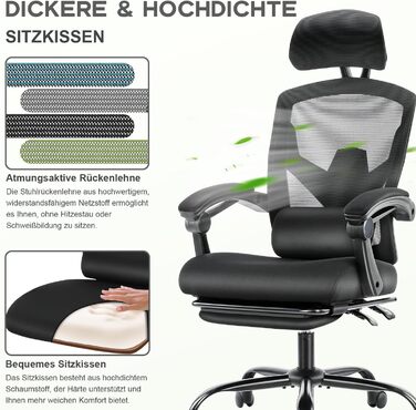Офісне крісло DUMOS Ergonomisch C-3509 чорного кольору - ергономічне крісло з комфортними підлокітниками, підтримкою попереку та підставкою для ніг, для дому та офісу (26 x 39 x 50.75 inches)