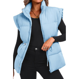 Жіноча велика пухова жилетка ELLEVEN, стеганий, з капюшоном, на блискавці, без рукавів, з кишенями, світло-блакитна