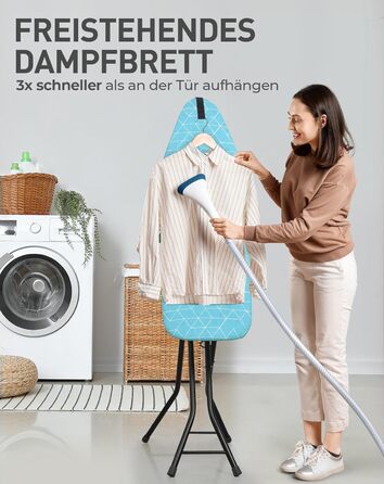 LyriFine Прасувальна дошка 2-в-1 для прасування з парою та класичного прасування, стійка до нагрівання, складана з гачком, міцний сталевий каркас, для парогенераторів (Синій колір з підставкою для праски)