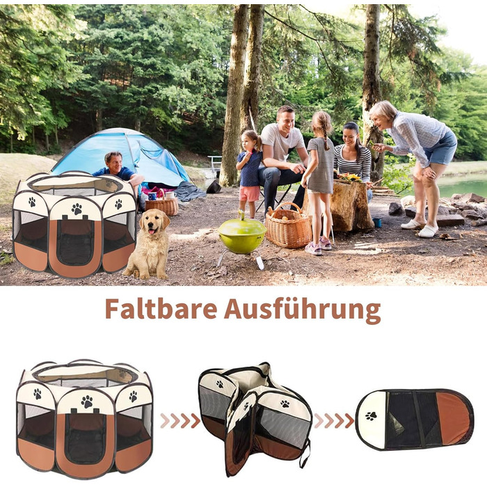 Вольєр для цуценят, вольєр для собак, вольєр для котів, клітка для кроликів, 114 x 114 x 58 см (Колір: Curry)