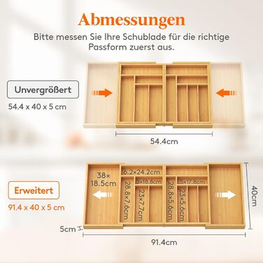Lifewit Bamboo Cutlery Box, Large Cutlery Insert for Drawer, Adjustable Cutlery Box Expandable to 36 Inches Wide, 11-13 Compartments, Utensil Holder for Spoons/Forks/Knives, Natural Color