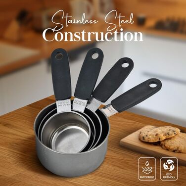 Набір мірних склянок і ложок Alpine Cuisine, 4 предмети, нержавіюча сталь, кухонний набір для вимірювання інгредієнтів, цукру, солі, випічки, для дому та кухні, підходить для посудомийки