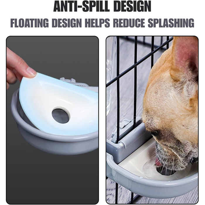 Автоматична поїлка для собак у клітку, 480мл, антиперелив, фонтанчик для собак, котів та кроликів (сірий)