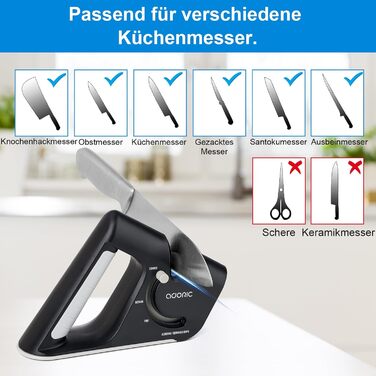 Точилка для ножів Adoric з 3 ступенів, вольфрамовий сталь, діамант, кераміка. Чорний колір