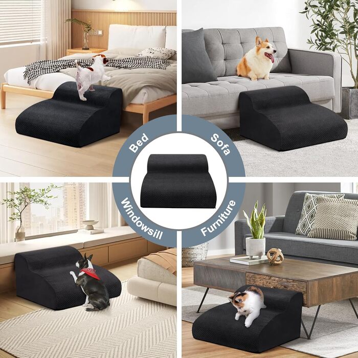 Сходинки для собак маленьких порід, 2 сходинки для ліжка та дивана, знімний чохол, чорний колір