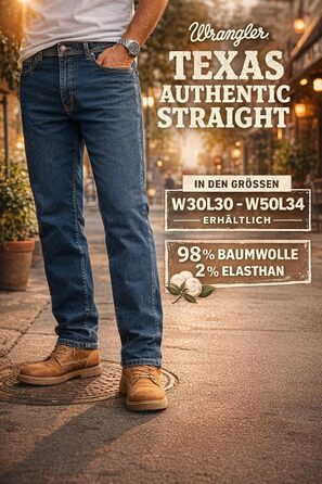 Джинси чоловічі Wrangler Texas Stretch Regular Fit, Authentic Straight, бавовна, чорний/синій/сірий, розміри W28-W44/L32