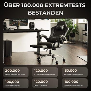 Ігровий крісло Dowinx: ергономічний, регульований, з підніжкою, до 180 кг, чорний