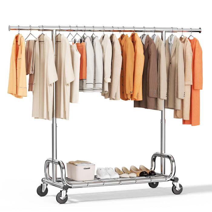 Вішалка для одягу HOKEEPER на колесах, вантажопідйомність 204 кг, висувна штанга для одягу S005