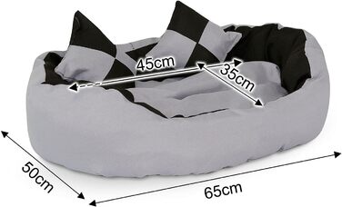 Ліжко для собак та котів Lionto 4-в-1 з воротком, 65x50 см, водовідштовхувальне, сіре/чорне, з декоративною подушкою