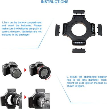 JJC LED кільцевий світловий прилад (кольцевий блиск) для DSLR камер Canon, Sony, Nikon, Olympus, Fuji - 60 LED, дифузор, адаптери 49-67mm