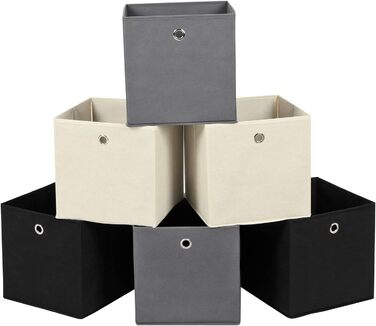 SONGMICS Storage Box, 6 Pack, Folding Box, Foldable Organizer, with Finger Hole, 30 x 30 x 30 cm, RFB02H-3 (Grey+ Black+ Beige)