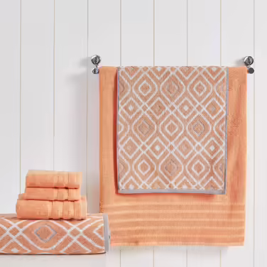 Amrapur 6-piece set made of 100% combed cotton with jacquard stripes, very soft, 550 g/m² - 2 bath towels, 2 hand towels, 2 washcloths, Coral, Standard size Coral