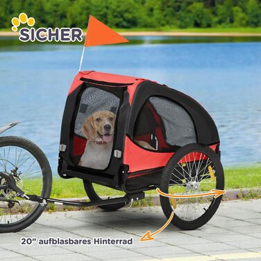 PawHut Причіп для собак, велосипедний причіп для собак, швидкознімні кріплення, водостійкий, оксфордська тканина, сталь, 140 x 71 x 83 см (Червоний)